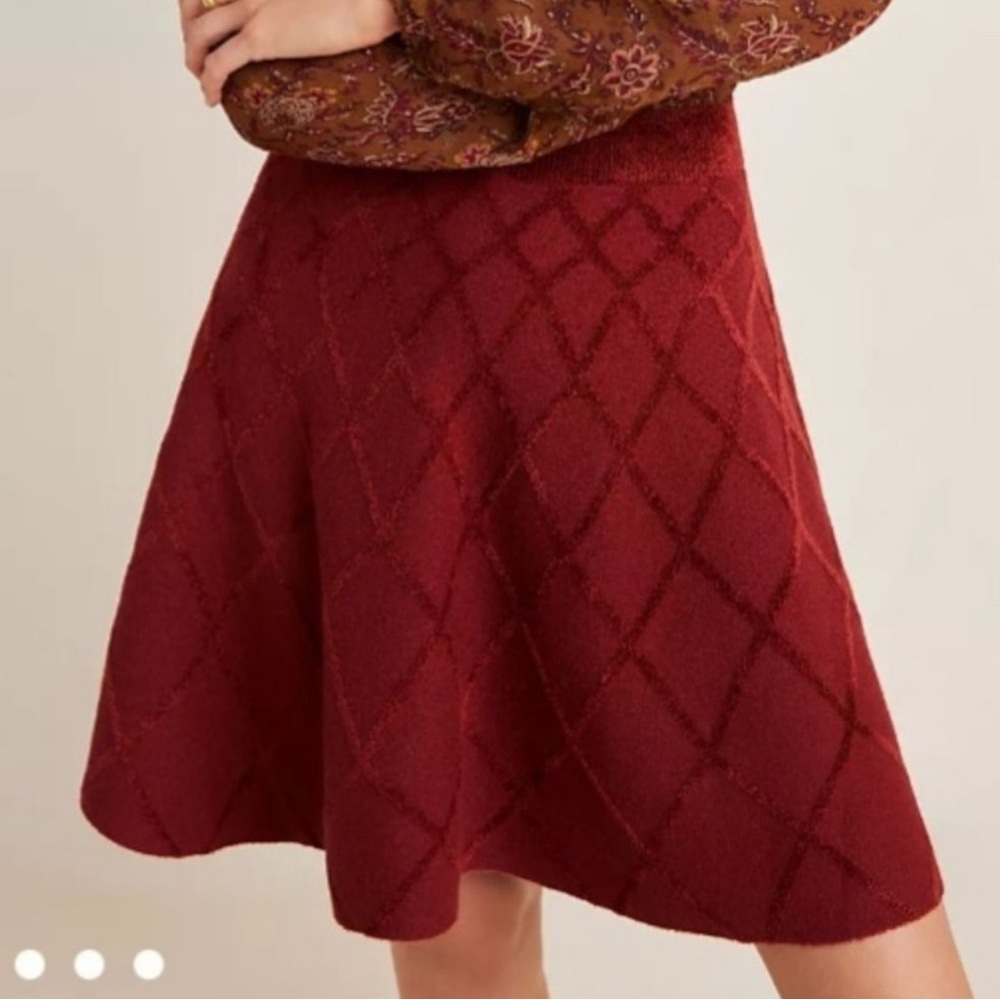 Anthropologie Maeve Kristina Chenille Skirt in Rust Women's Large Diamond Print